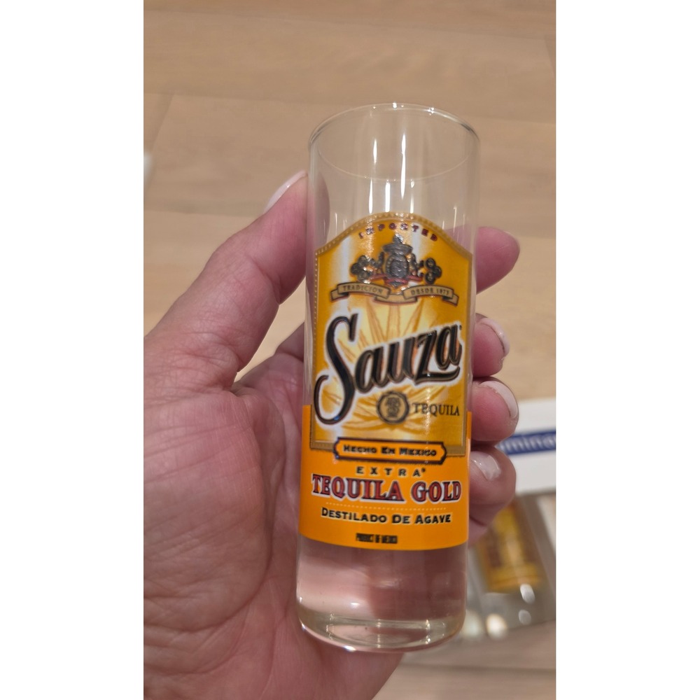 NIB Luminarc Good Times Shot Glass Set 4 Beefeater Sauza Malibu Kahlua Shooter